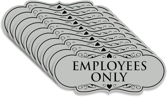 Designer EMPLOYEES ONLY Sign | Easy Installation | Office or Business Signs | Workplace Safety - Lt Gray - Large (10 Pack)