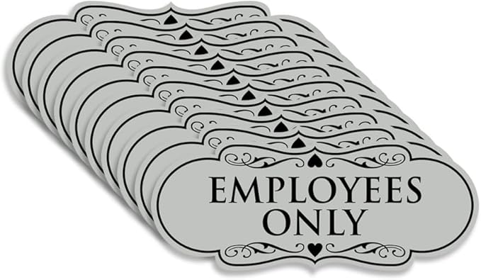 Designer EMPLOYEES ONLY Sign | Easy Installation | Office or Business Signs | Workplace Safety - Lt Gray - Small (10 Pack)