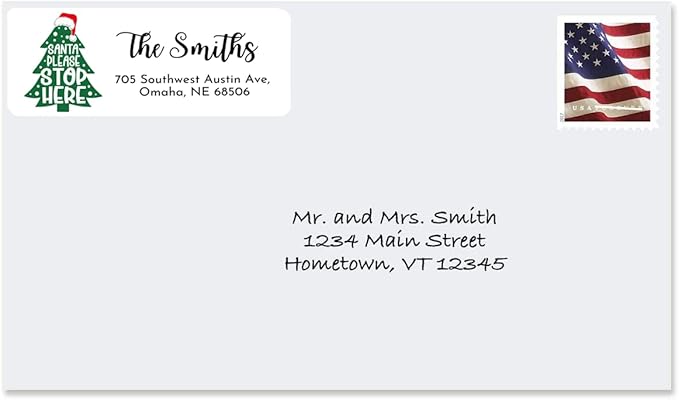 Personalized Christmas Return Address Labels - Custom Holiday Return Address Labels, Set of 120 Self Adhesive Mailing Rectangle Personalized Name Stickers (Pattern 6)