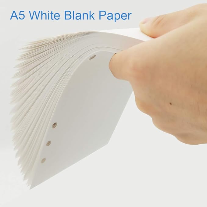 A5 Blank Paper, Refills for Filofax Planner, Organizer, Binders, 6 Hole Punched, 100 Sheets/200 Pages, 100gsm, White, 5.8 x 8.2 Inch