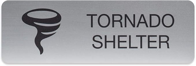 Tornado Shelter Indoor Easy Adhesive Mount Door and Wall Sign for Restaraunts and Small Businesses 3" x 9" - Silver