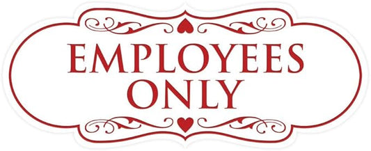 Designer EMPLOYEES ONLY Sign | Easy Installation | Office or Business Signs | Workplace Safety - White/Red - Medium (1 Pack)