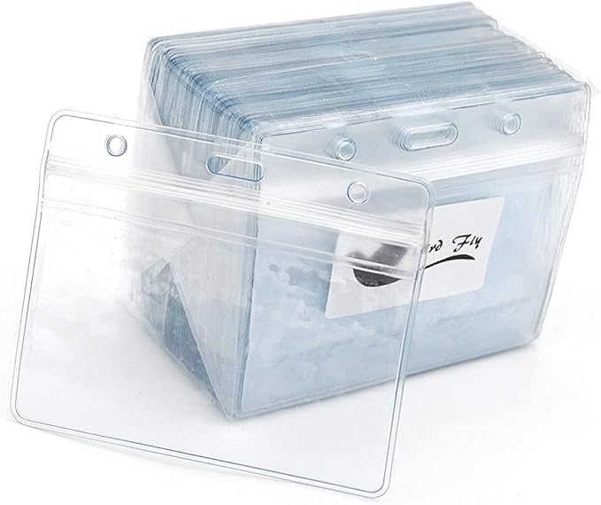 4x3 Name Tags Badge Holder with Lanyard 50 Pack Waterproof Horizontal ID Badge Holder and 50 Pcs Lanyards Nametag for Conferences, Events, and Meetings (Green, 4 X 3 inches)