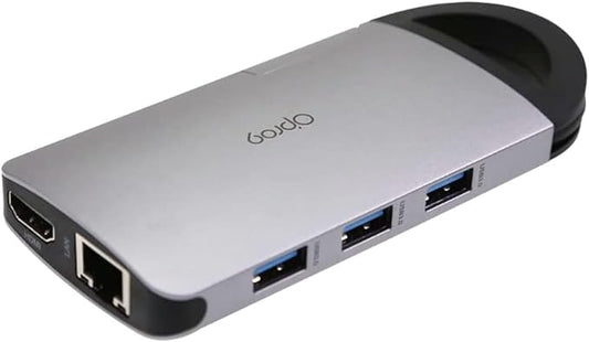 Opro9 8-in-1 USB-C Hub with 3 USB 3.0 Ports, Dual Monitor Laptop Docking Station, 4K HDMI, USB-C Power Delivery, SD/TF Card Reader & Ethernet, Portable for MacBook Pro and Other Type-C Laptops (Gray)