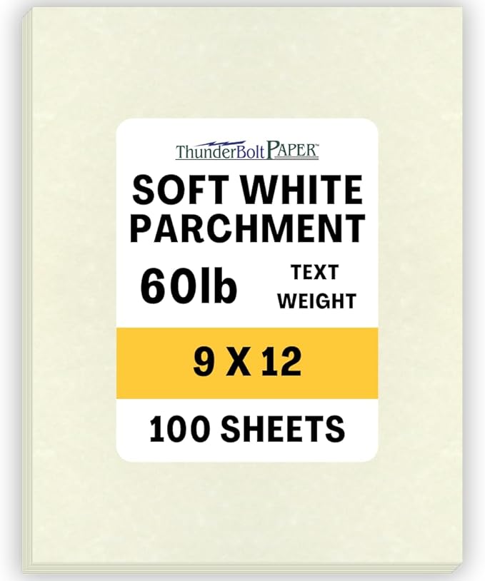 100 Soft White Parchment 60# Text (=24# Bond) Paper Sheets - 9 X 12 Inches Sketch Pad Size - 60 Pound is Not Card Weight - Vintage Colored Old Parchment Semblance