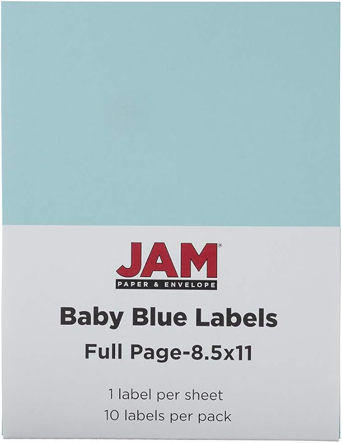 JAM PAPER Full Sheet Shipping Labels - Printable Sticker Paper - 8 1/2 x 11 - Baby Blue - 10 Full Pages/Pack