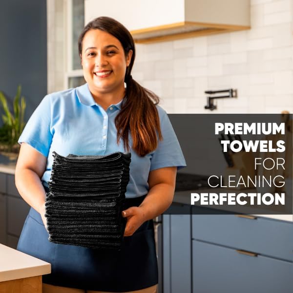 MW Pro Multi-Surface Microfiber Towel – 12 Pack | Premium Cleaning Cloth | Clean, Dust, Polish, Absorb | Large 16"x16" (Black)