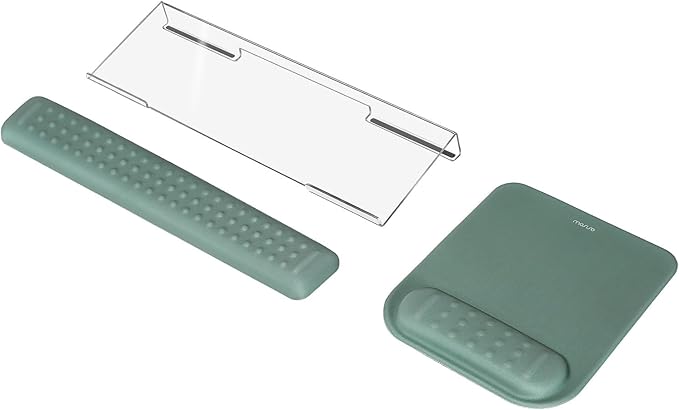 MOSISO Computer Keyboard Stand&Wrist Rest Support for Keyboard &Mouse Pad Set, Ergonomic Massage Wrist Rest Set, Easy Typing Working Acrylic Clear Stand for Office Home, Emerald Green