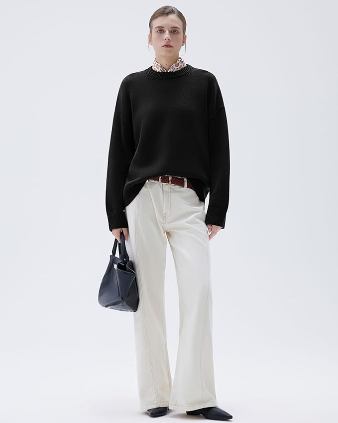 SUUKSESS Women Cashmere Oversized Long Sleeve Pullover Sweater Crew Neck Jumpers