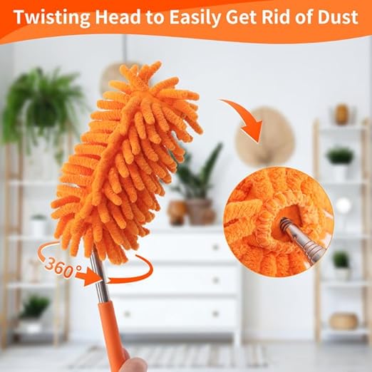 Mini Duster for Cleaning, 360° Bendable Hand Dusters with Extension Pole, Washable Small Duster for Car Interior, Office, Furniture