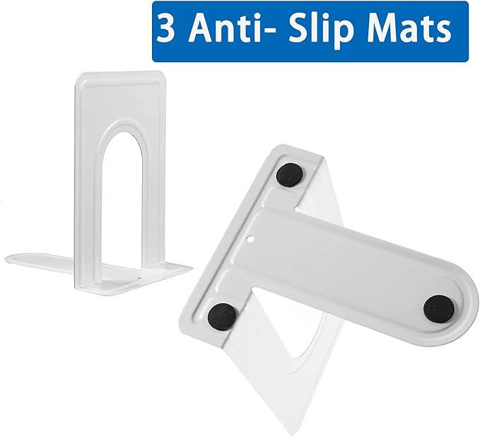 Metal Bookends for Home Office, Book Shelf Holder Home Decorative, Book Ends for Heavy Books/Movies/CDs, White 6.5 x 5 x 5.7 in, 4 Pair/ 8 Piece