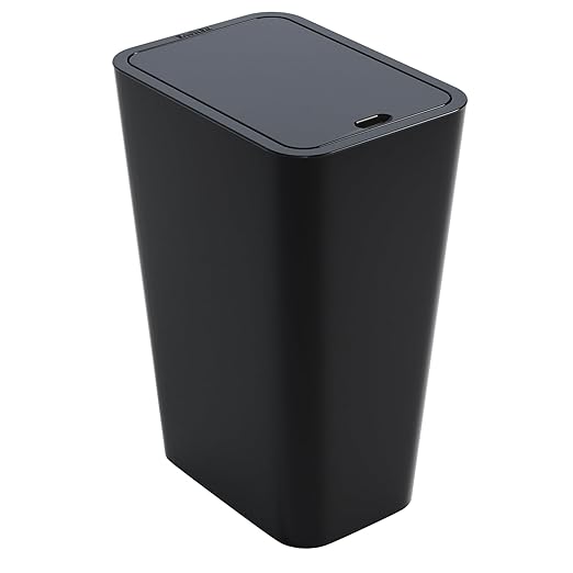 12L Black Covered Bathroom Trash Can,Office Trash Cans for Near Desk,Slim Bedroom Cute Small Trash Can,3.17Gallon Plastic Pet/Dog Proof Bathroom Garbage Can,Thin Waste Basket for Room,Kitchen Trashcan