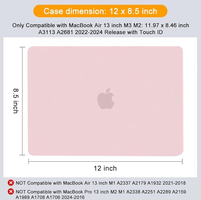MOSISO Compatible with MacBook Air 13 inch Case 2025 2024 2023 2022 M4 A3240 M3 A3113 M2 A2681, Plastic Hard Shell&Keyboard Cover&Screen Film&Type C for MacBook Air 13.6 inch Case, Baby Pink