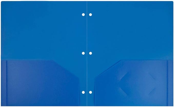 JAM PAPER Heavy Duty Plastic 3 Hole Punch School Folders with Pockets - Blue - 6/Pack
