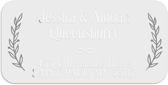 150 Personalized Return Address Labels with Laurel Design, Clear or White Custom Printed Address Stickers with Names & Address – Black, Gold, Rose Gold, Silver Text