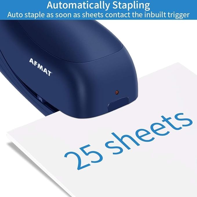 Electric Stapler for Desk, Automatic Stapler Desktop, Office Staplers Electric, AC or Battery Powered Staplers Heavy Duty Office Use, with Reload Reminder & Release Button, 25 Sheets Capacity, Blue