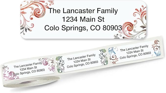 Colorful Images Colorful Gray Swirls Rolled Personalized Return Address Mailing Labels with Dispenser, Customize with Name & Shipping Address, 500 ¾” x 2½” Self Adhesive, Easy Peel Label Roll