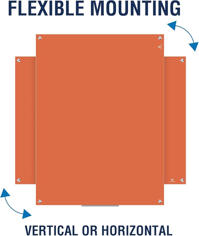 TSJ OFFICE Glass Dry-Erase Board - 48 x 36 Inches Wall Mounted Magnetic Whiteboard, Large Frameless Glass White Board for Office, Home & School, Orange