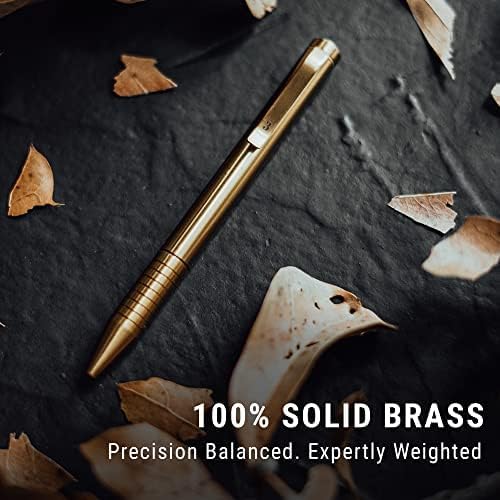 Everyman Brass Mini Twist Grafton Pen & Ink Bundle, EDC Luxury Writing Utensil with Extra 3-pack of Black Gel Refills (.7mm), Pen with Pocket Clip, Gift for Office, Business