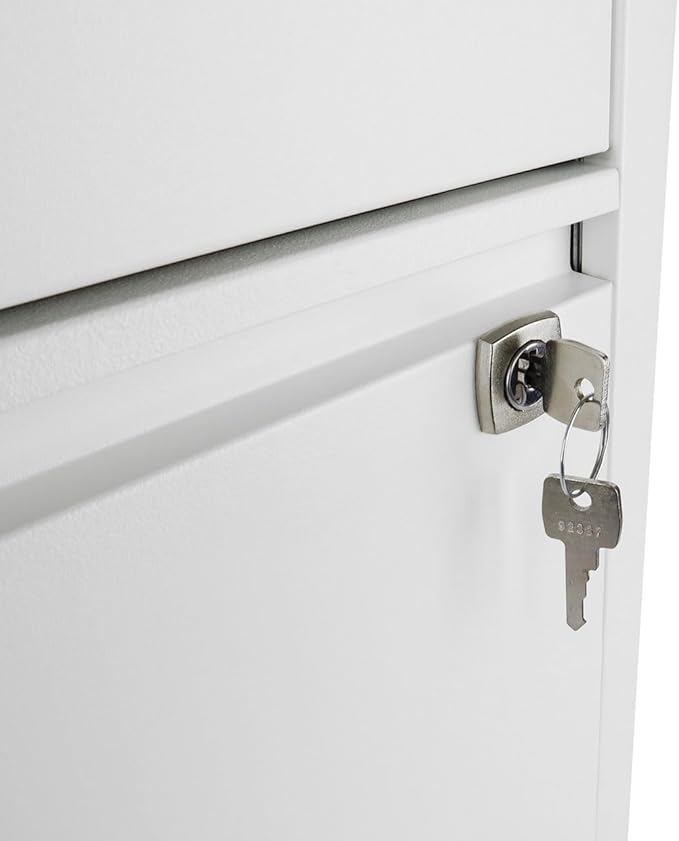 Bisley 2-Drawer Flush Front Vertical File Cabinet - Traffic White, 2 Hanging File Drawers, Powder-Coated Steel, Locking Drawers