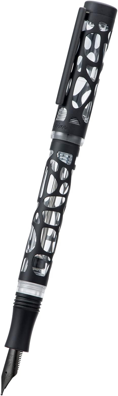 Asvine V169 Vacuum Filling Fountain Pen, Matte Black Water Drop Skeleton Transparent Acrylic Pen, Black Fine Nib Office Pen with Case Set