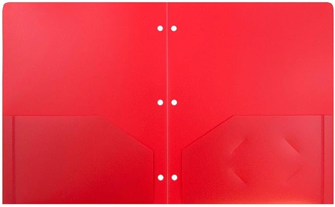 JAM PAPER Heavy Duty Plastic 3 Hole Punch Pocket Folders - Extra Tough School Folders - Red - Bulk 48/Pack