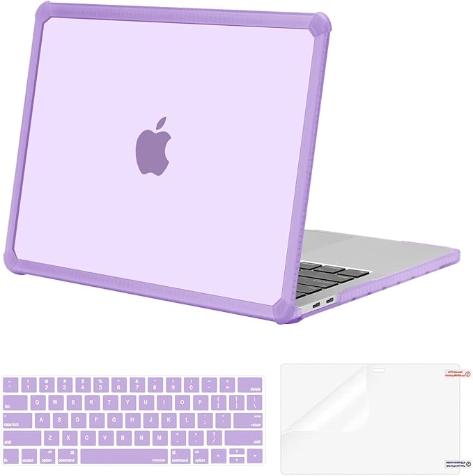 MOSISO Compatible with MacBook Pro 13 inch Case M2 2025-2016 A2338 M1 A2251 A2289 A2159 A1989 A1708 A1706, Anti-Cracking Heavy Duty Plastic TPU Bumper Hard Case&Keyboard Skin&Screen Film, Purple