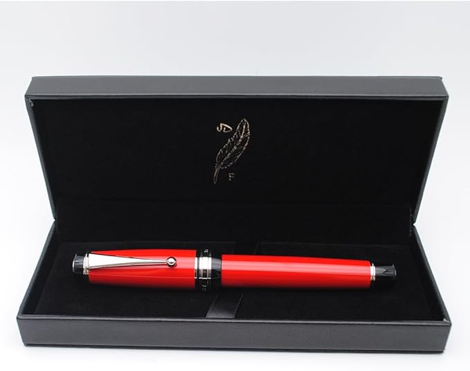 Metal Big Fountain Pen Set Medium Nib 0.7mm, Includes Ink Refill Converter, 5 Ink Cartridges & Gift Box (Medium Nib 0.7mm, Red with Silvery Clip)