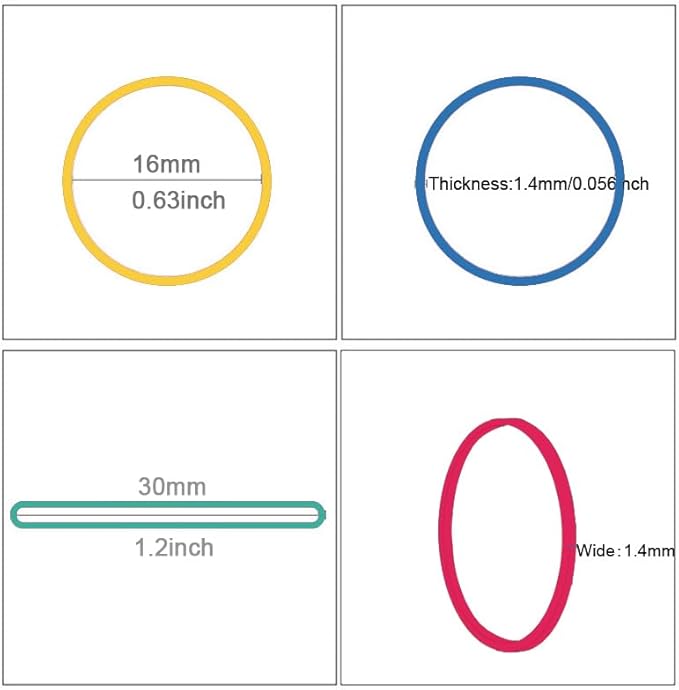 Rubber Bands Small Mini Elastic Band Yellow Blue Green Red 1300pcs Rubber Band 1.2inch Office Supplies Home Inside Diameter 0.63in (Multicolour)