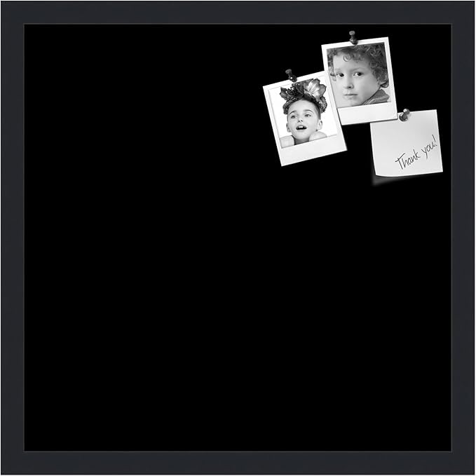 PinPix 18x18 Inch Cork Bulletin Board. This Decorative Framed Pin Board Comes with Solid Black Design and a Satin Black Frame. Ideal for Home Office Decor or Message Board (PinPix-622)