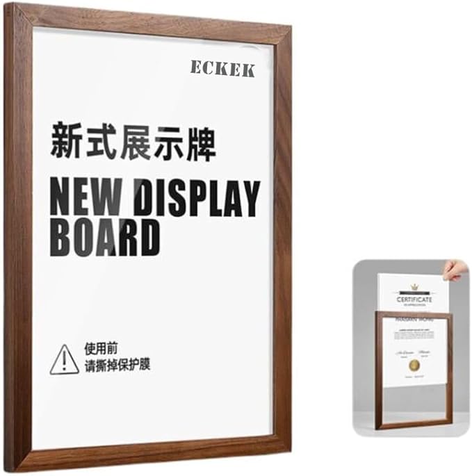 Wall Mount Acrylic Sign Holder Self Adhesive Magnetic Display Frame Clear Document Frame for Office, Store, School, Home, Wall Picture Frame (Walnut A5 148×210mm/5.83×8.27inches)