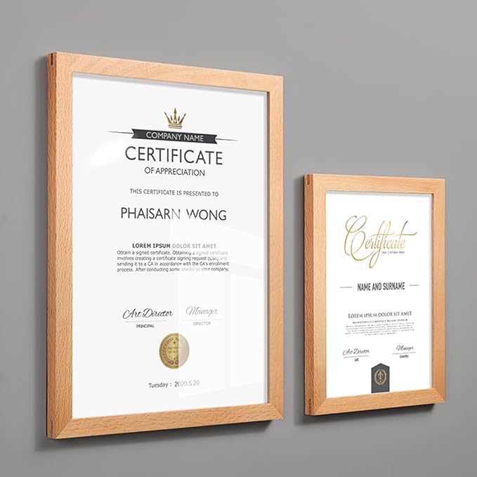 Wall Mount Acrylic Sign Holder Self Adhesive Magnetic Display Frame Clear Document Frame for Office, Store, School, Home, Wall Picture Frame (Walnut A5 148×210mm/5.83×8.27inches)