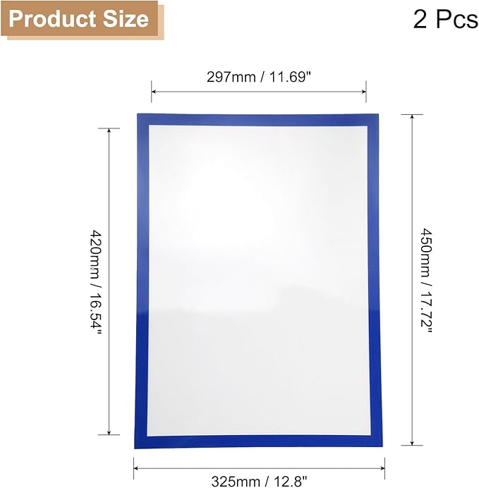 uxcell 2 Pcs Magnetic Sign Holder, 11.7" x 16.5" Self-Adhesive Magnetic Wall Signs Holder Magnetic Picture Frame Document Holder for Home Office Wall Window Displays, Dark Blue