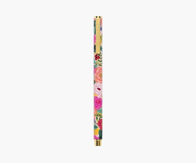 RIFLE PAPER CO. Juliet Rose Writing Pen, 5.375" L, 0.5 mm Rollerball Tip, Stainless Steel Body with Brass Accents, Office and School Supplies for Stationery, Notes, and Art