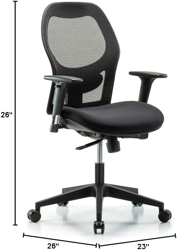 Perch Mesh Office Chair, Ergonomic Black Computer Desk Chair Arm Rest Without Head Rest, 360° Swivel & Adjustable Height Suitable for Heavy People Comfortable Back Lumbar Support