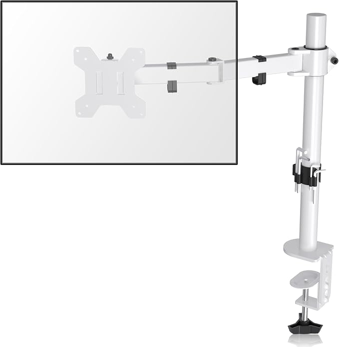 Suptek Single Monitor Arm Desk Mount Fully Adjustable Monitor Stand for 1 / One Screen up to 13" to 32" Extra Tall 15.75 inch Pole,VESA 75x75mm or 100x100mm,White (MD9421W)