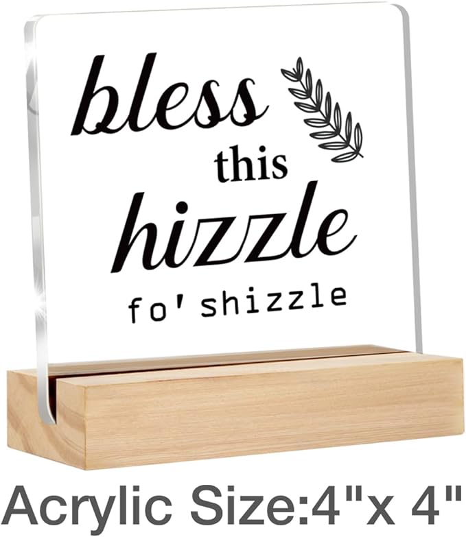 Housewarming Gifts Funny Home Decor New Home Gifts Bless This Hizzle Desk Decorative Signs Plaques 4 x 4 Inches acrylic