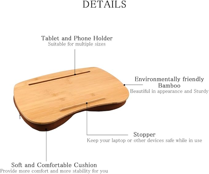 SUMISKY Lap Desk-Portable Laptop Table with Bamboo Platform Phone Holder (M(18.5"x11.8"))