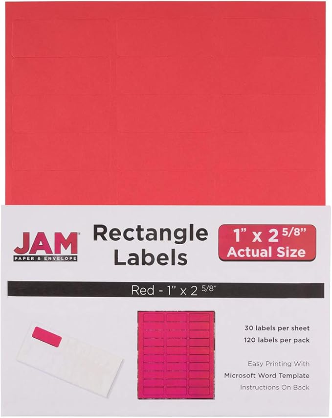 JAM PAPER Return Address Labels - Standard Mailing - 1 x 2 5/8 - Red - 120 Shipping Labels/Pack
