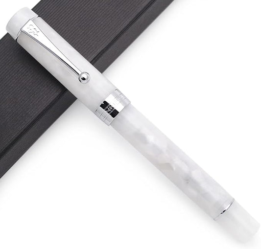 JINHAO 100 Fountain Pen with Ink Converter (Medium Nib 0.7mm, Snow White with Silver Clip)
