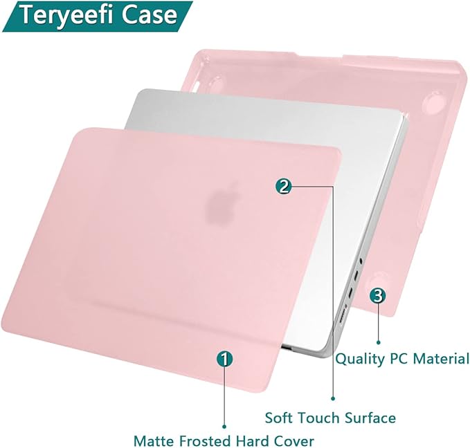 Teryeefi Matte Case for MacBook Pro 16 Inch A3403 A3186 A2991 A2780 A2485 (2025 2024 2023 2022 2021 Release) - Protective Hard Shell Cover for MacBook Pro 16" M4/M3/M2/M1 Pro/Max Chip-Chalk Pink