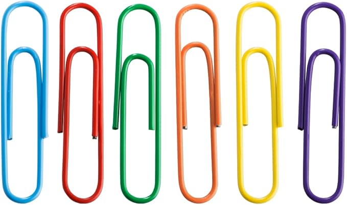 JAM PAPER Colorful Jumbo Paper Clips - Large 2 Inch Paperclips - Rainbow Assortment - 6 Packs of 75