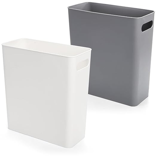 Jucoan 2 Pack 2.5 Gallon Small Plastic Trash Can 11 x 5 x12 Inch Rectangular Slim Rubbish Garbage Can for Bathroom, Office Waste Basket for Narrow Spaces, Bedroom, Toilet, RV, Near Desk, Under Sink