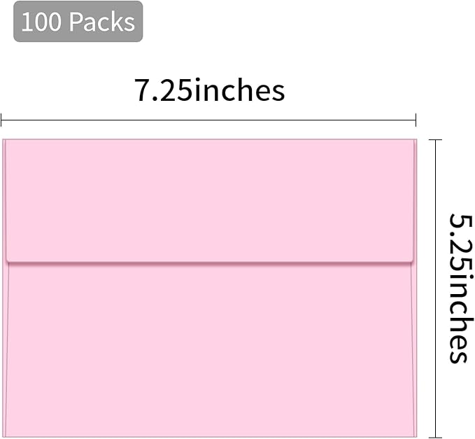 100 Packs 5x7 envelopes, A7 White Envelopes for Invitations Self Seal Printable for Greeting Cards, Weddings, Invitations, Photos, Postcards, Mailing (Pink)