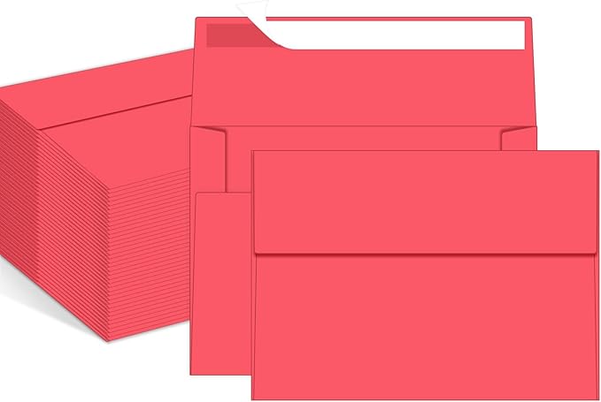 100 Packs 5x7 envelopes, A7 White Envelopes for Invitations Self Seal Printable for Greeting Cards, Weddings, Invitations, Photos, Postcards, Mailing (Red)