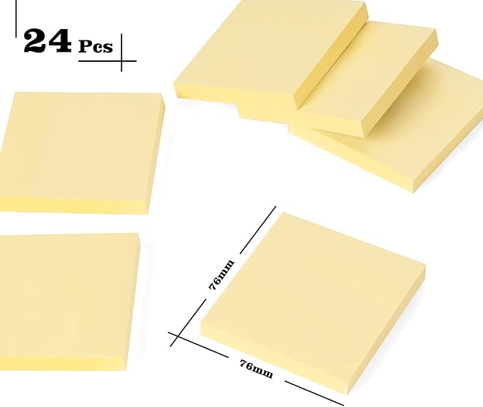 2400 pcs Yellow Sticky Note, 3 x 3 Yellow Note Pads, Strong Adhesive Sticky Notes, Self Sticky Notes for Home School Office Desk Accessories (24 Pads)
