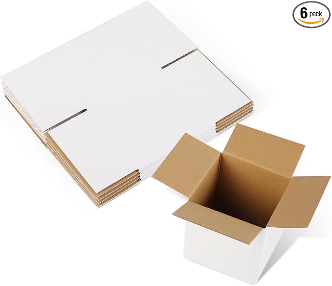 Shipping Boxes,3.5x3.5x3.5 inches 6 PCS Small Shipping Boxes,White Corrugated Cardboard Boxes for Packing, Mailing, Moving,Gifts & Storage,Heavy-Duty
