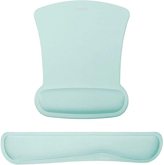 MOSISO Wrist Rest Support for Mouse Pad & Keyboard Set, Ergonomic Mousepad Non-Slip Base Home/Office Pain Relief & Easy Typing Cushion with Neoprene Cloth & Raised Memory Foam, Mint Green