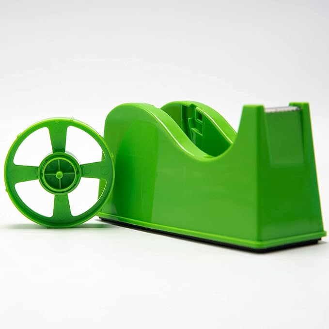 Desktop Tape Dispenser Adhesive Roll Holder (Fits 1" & 3" Core) with Weighted Nonskid Base Green