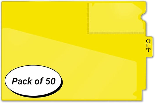 Doctor Stuff - Center Tab Vinyl Outguides, Diagonal Cut Front Pocket, Top Charge Out Slip Pocket, Plastic File Folder, Letter Size 9" x 13-1/4", Yellow, 50/Box